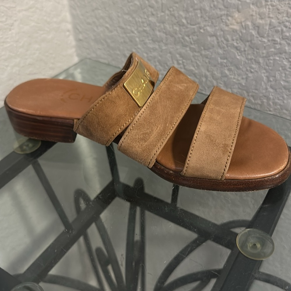 ISO: CHANEL Vintage Gold Logo Plate Suede Slide Sandals Size 35-36 *DO NOT BUY* - Picture 4 of 10